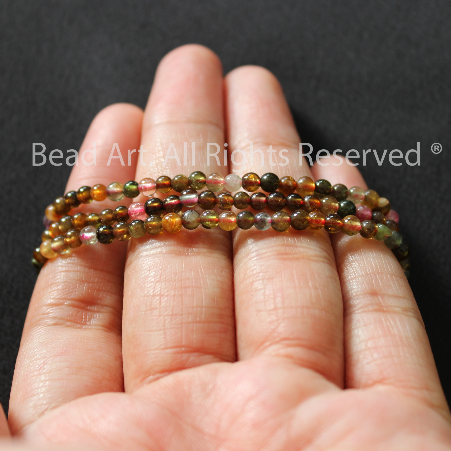 3MM Đá Tourmaline Đa Sắc Tự Nhiên Loại A, Đá Phối Vòng Tay Phong Thuỷ, Chuỗi Hạt, Mọi Cung Mệnh - Bead Art