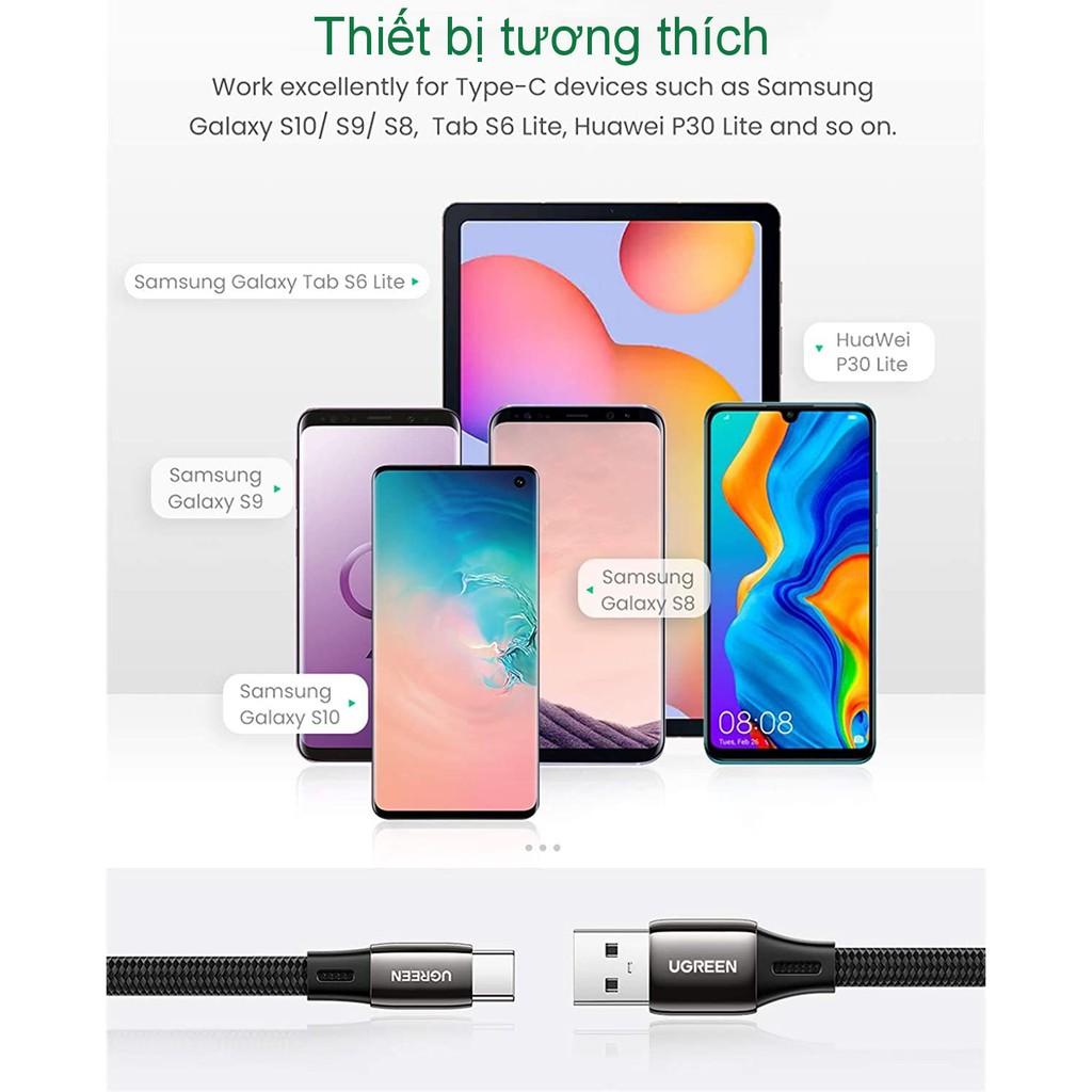 Cáp sạc nhanh USB 2.0 sang USB type C UGREEN US330 hỗ trợ dòng sạc 3A dạng dẹt dài 1m - Hàng Nhập Khẩu