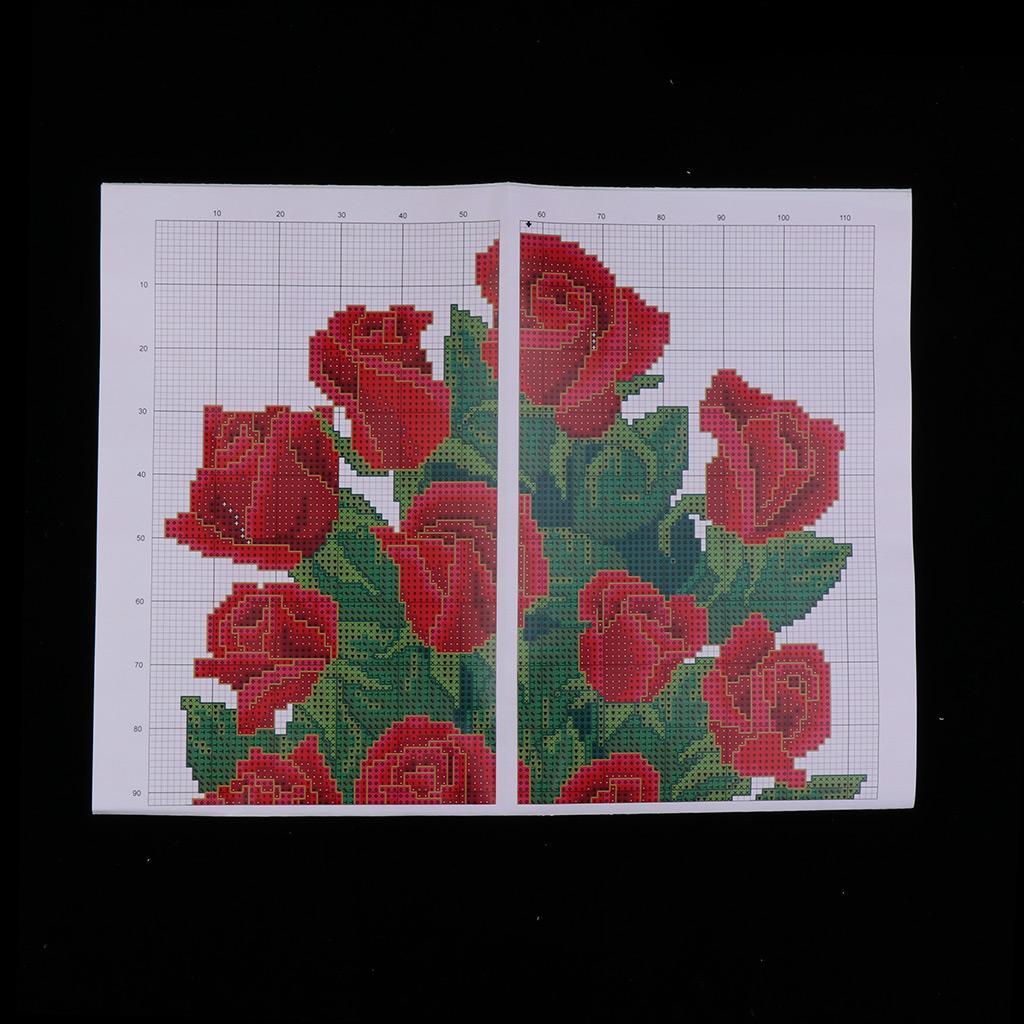 DIY Stamped Cross Stitch Kits Pre-Printed Roses Bouquet Pattern Embroidery