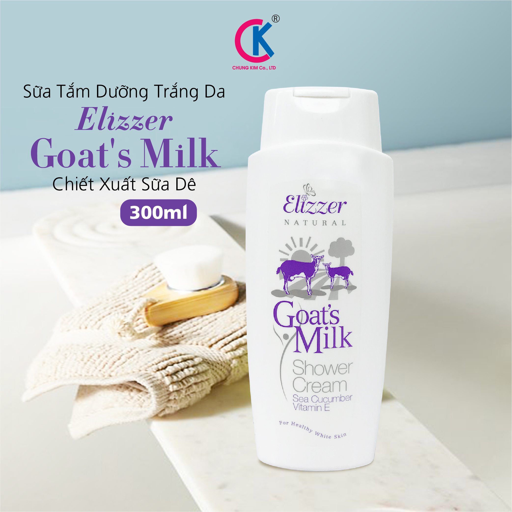 Sữa Tắm Dưỡng Trắng Da Elizzer Goat's Milk Chiết Xuất Sữa Dê 300ml