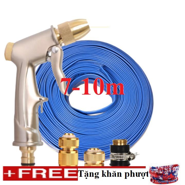 Bộ dây vòi xịt nước rửa xe, tưới cây đa năng, tăng áp 3 lần, loại 7m, 10m 206701-1đầu đồng,cút đồng+ tặng khăn phượt