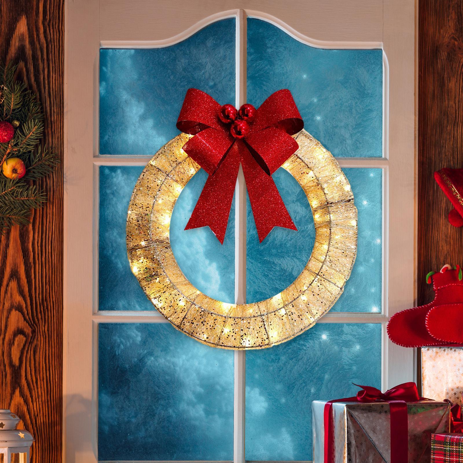 Christmas Wreath Flower Wreaths Ornaments Warm Light Wreath Front Door Wreath for Outdoor Home Window Living Room Balcony