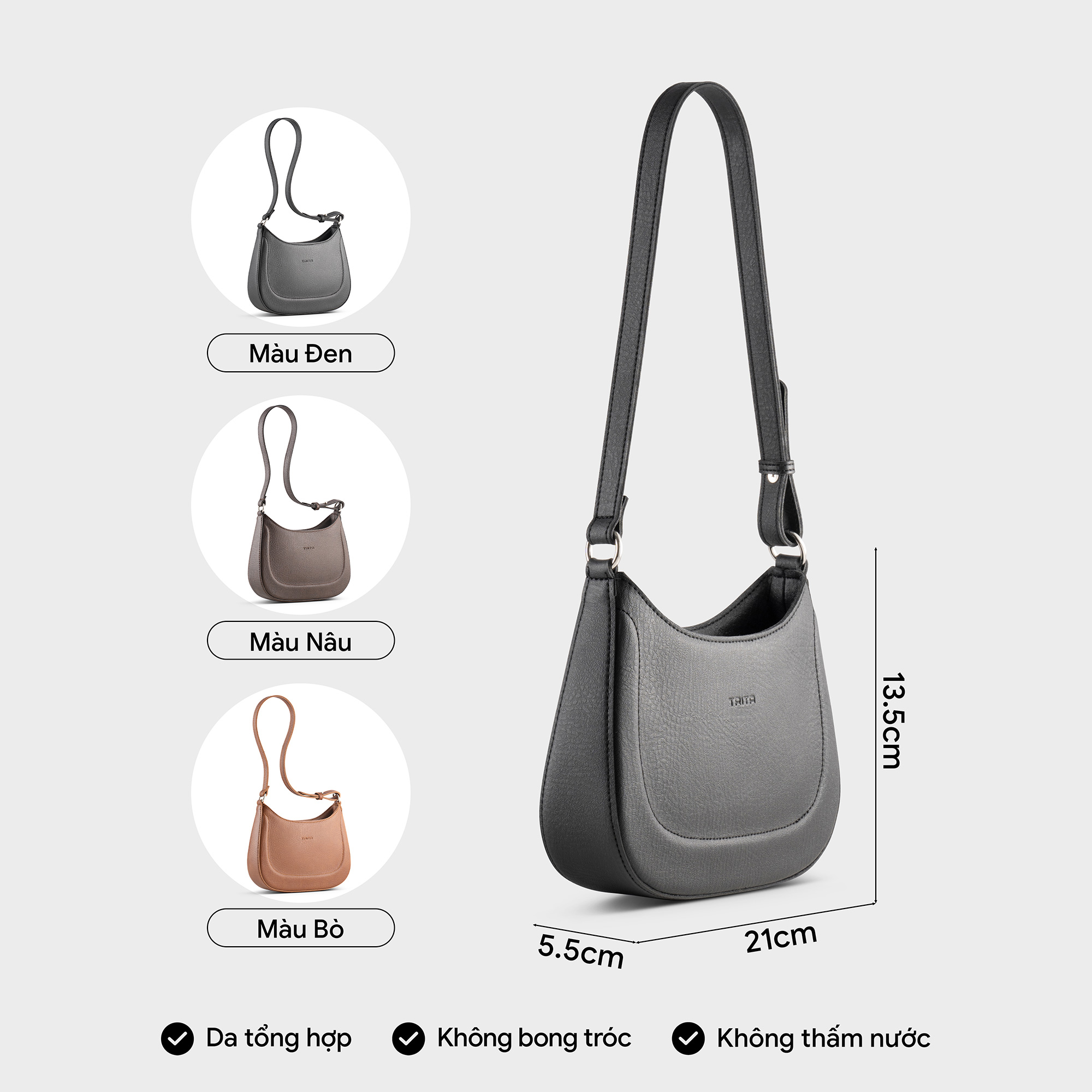 Túi Trita ( Thời trang nữ phối họa tiết viền chỉ size 21 - Túi đeo vai da RHN256 )