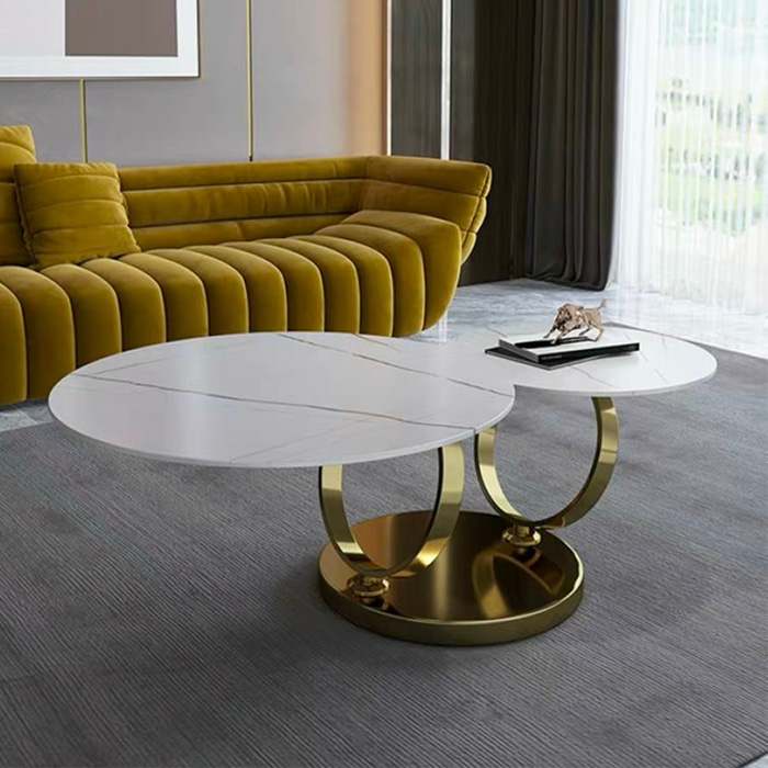 Bàn trà bàn sofa cặp đôi mặt đá phiến xoay 360 độ chân mạ vàng gold sang trọng TS GALAXY B-08E ở HCM