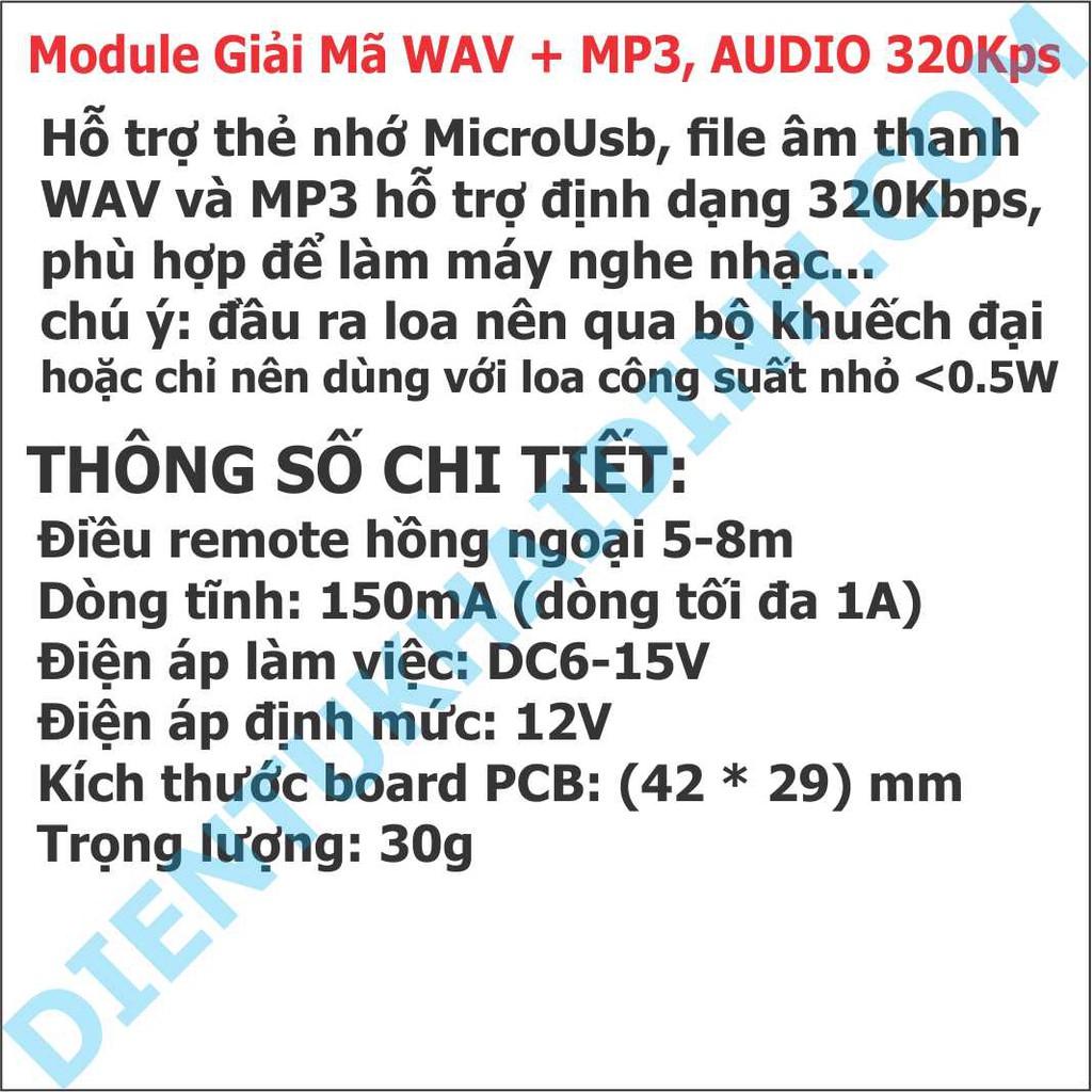 Module Giải Mã WAV + MP3, AUDIO 320Kps + remote kde2163