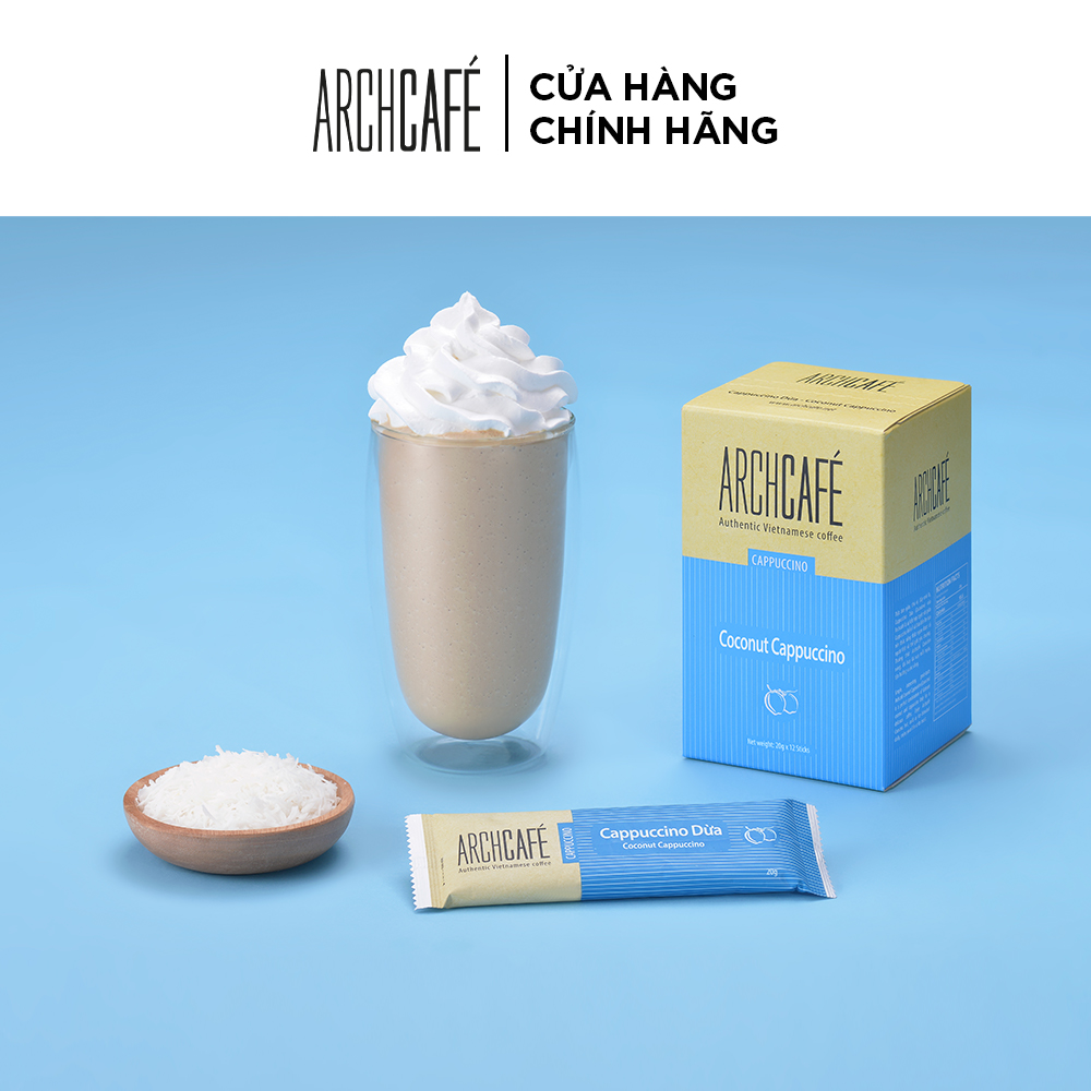 Cà phê Cappuccino Dừa - Cafe hoà tan Archcafé (hộp 12 gói x 20g)