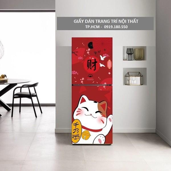 Decal dán tủ lạnh " Mèo thần tài"