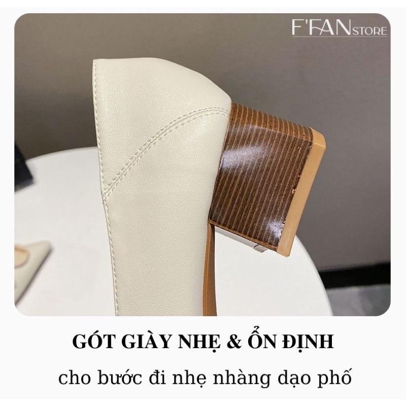 Giày Cao Gót Gót Vuông Da Mềm Như Bún Lót Êm Chân - Màu Đen Be Trắng Sữa A86 FFAN STORE