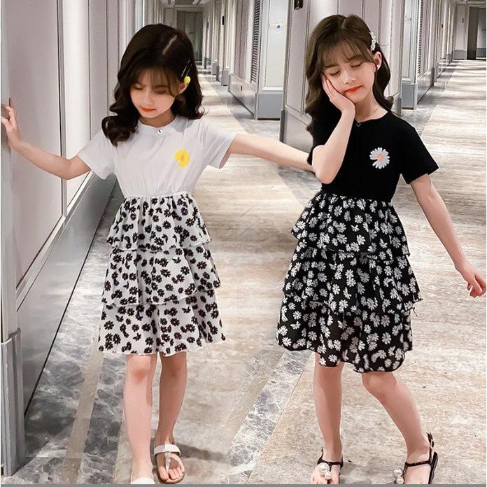Bộ quần áo mùa hè trẻ em 18-45kg (5-14 tuổi) dành cho bé gái mẫu Váy tầng