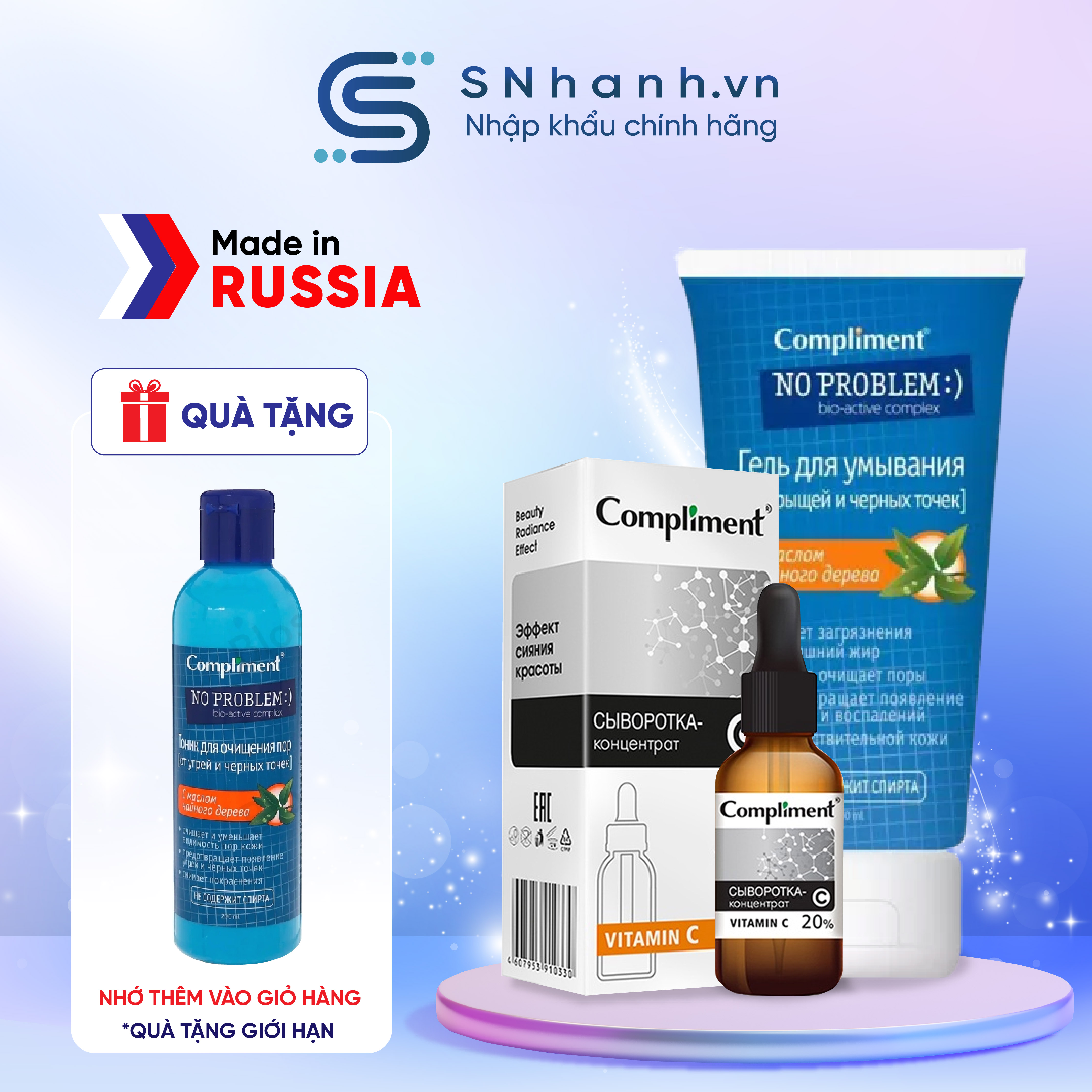 COMBO chăm sóc da mặt Compliment giảm mụn, bớt nhờn da dầu 200ml BHA+ tràm trà