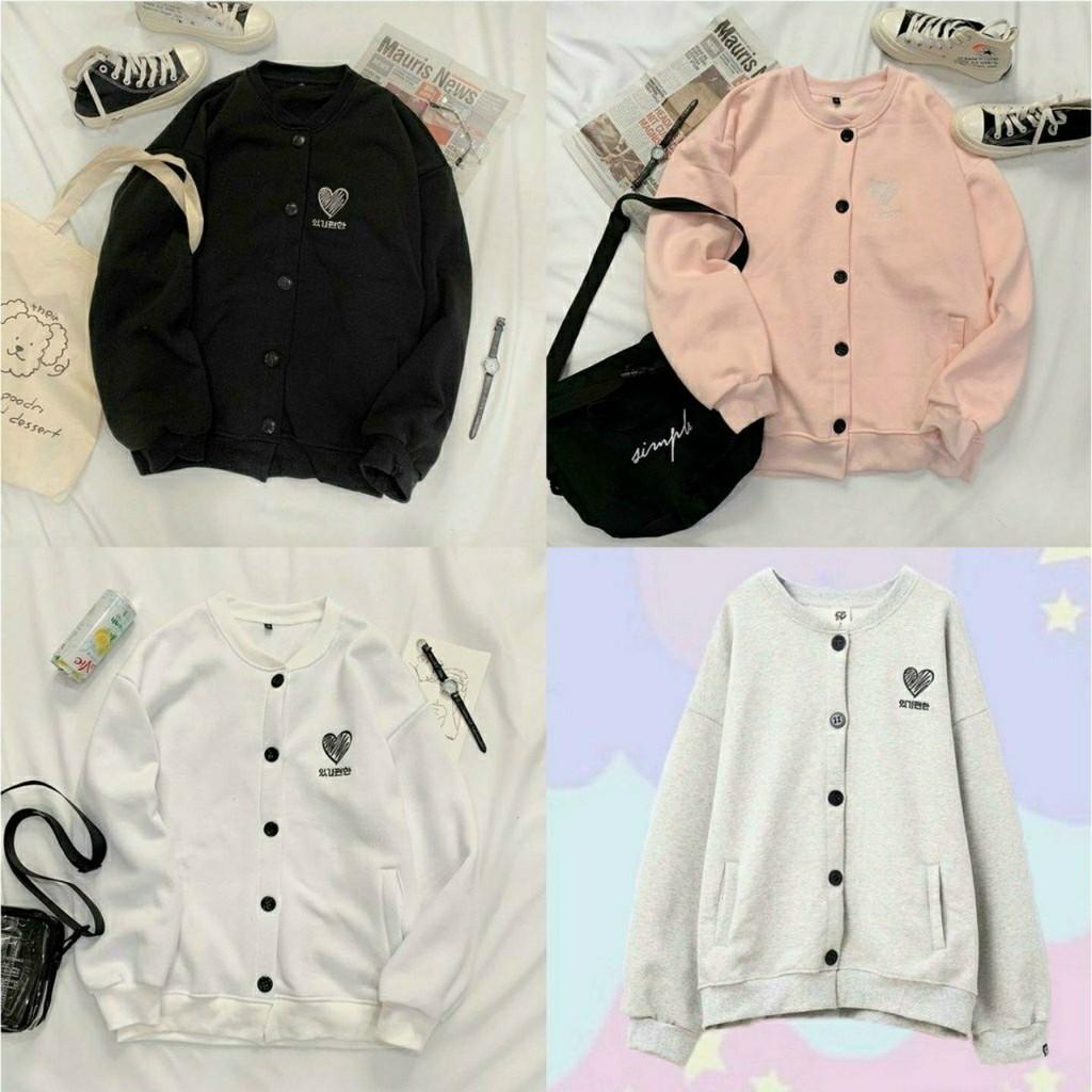 Áo Cardigan Thêu Trái Tim Cozy Unisex,Nỉ Ulzzang Phom Rộng 4 Màu