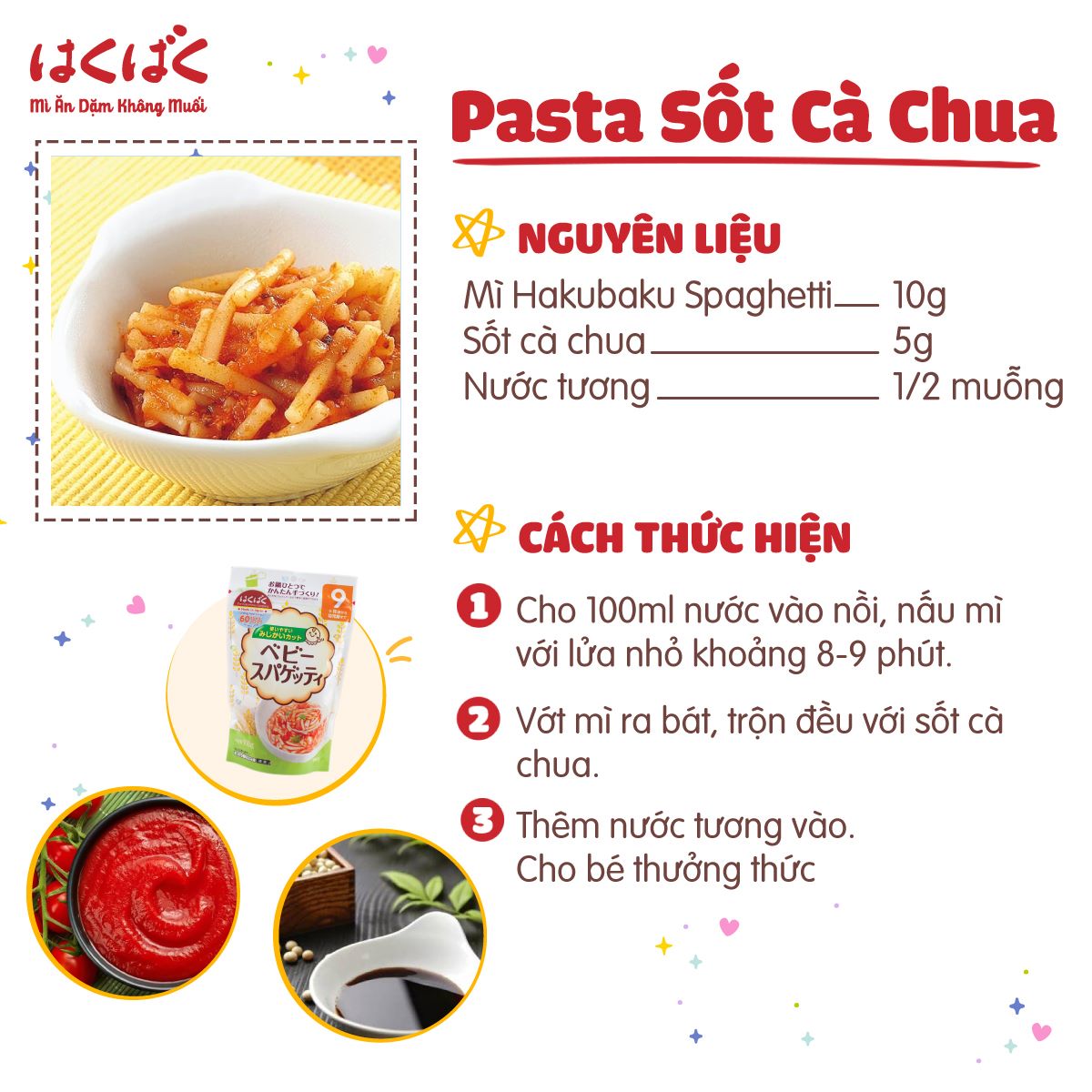 Mỳ ăn dặm Baby Spaghetti HakuBaku 100g (Dành cho bé từ 9 tháng)