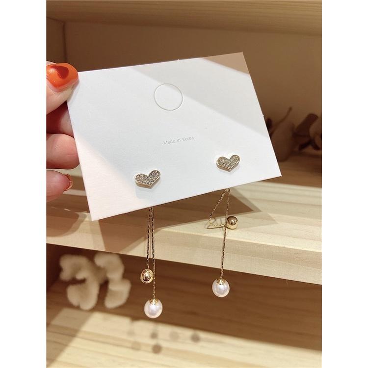 Bông Tai Dài Hình Trái Tim Đính Đá Hàn Quốc Siêu Sang Mainia Shop