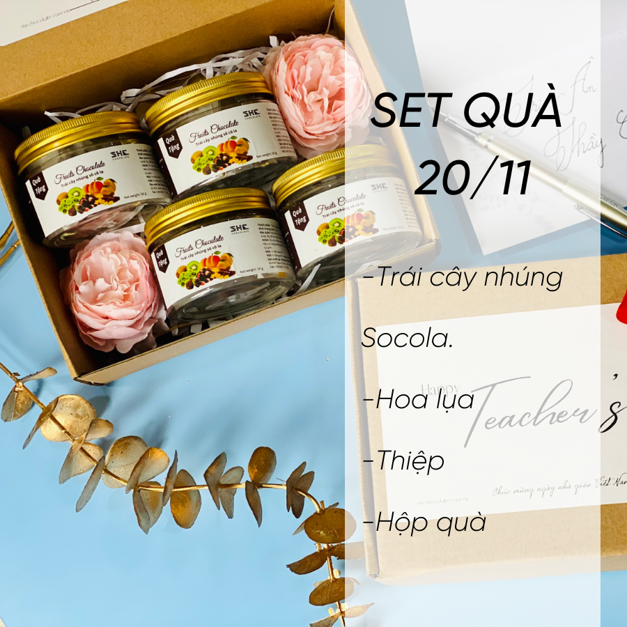 Quà tặng ý nghĩa 20.11 - SHE Chocolate. Socola, hoa lụa Hồng, thiệp Thank you. Quà tặng đặc biệt