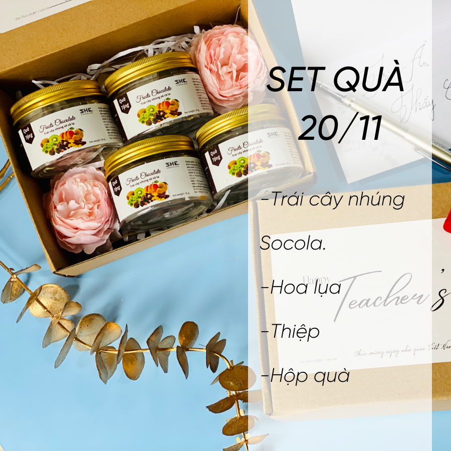 [Set quà 20.11] Quà tặng ý nghĩa 20.11 - SHE Chocolate. Socola, hoa lụa Hồng, thiệp Thank you. Quà tặng đặc biệt