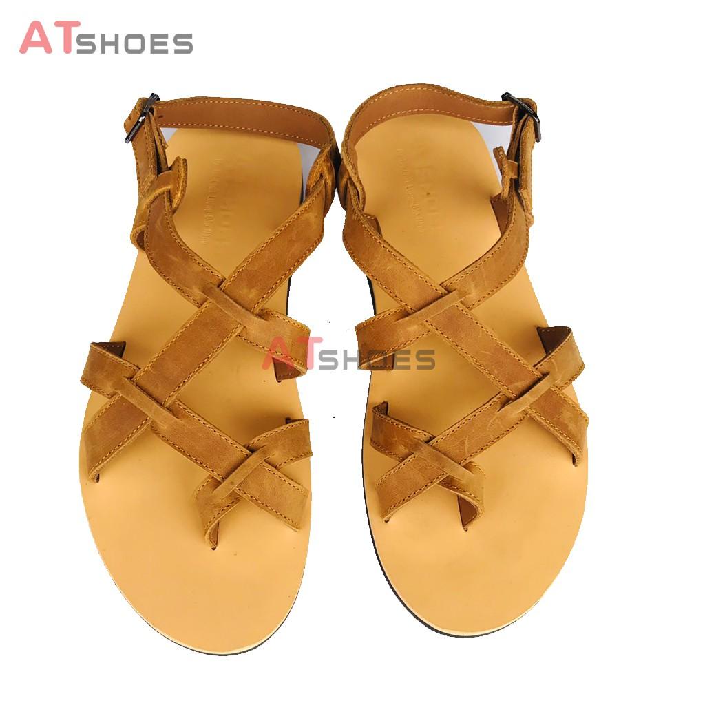 Dép Sandal Unisex Cc Da Bò - Sandal Xỏ Ngón Nam Nữ Trẻ Trung Đế Caosu Chống Nước Atshoes XDSGNAU22