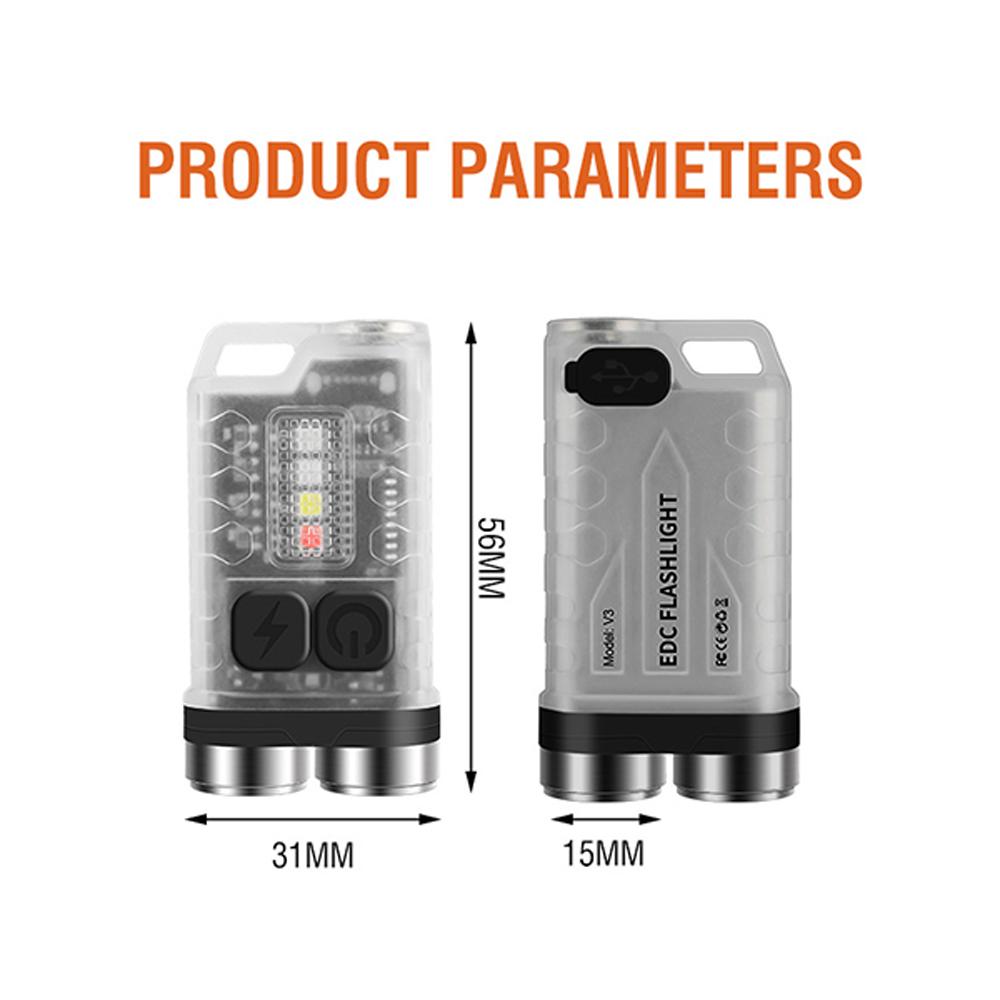 V3 Mini Flashlight LED Keychain Flashlight Rechargeable Pocket Light Waterproof with 5-Level Brightness 4-Color Light Source for Camping Hiking Emergency Use
