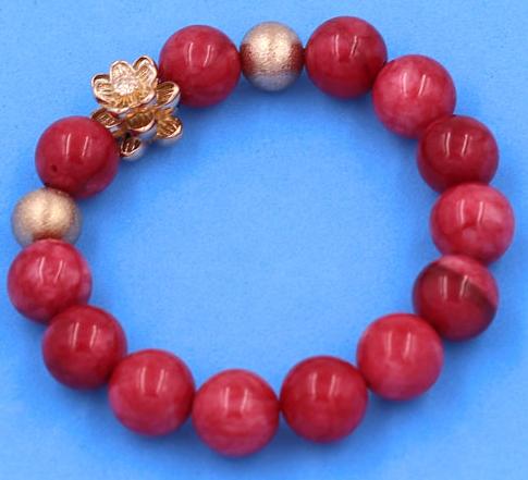 Vòng đeo tay Đá Hồng Ngọc 12 ly - Vòng tay Hoa Sen vàng hồng VHNHSHBH12 - hợp mệnh Hỏa, mệnh Thổ