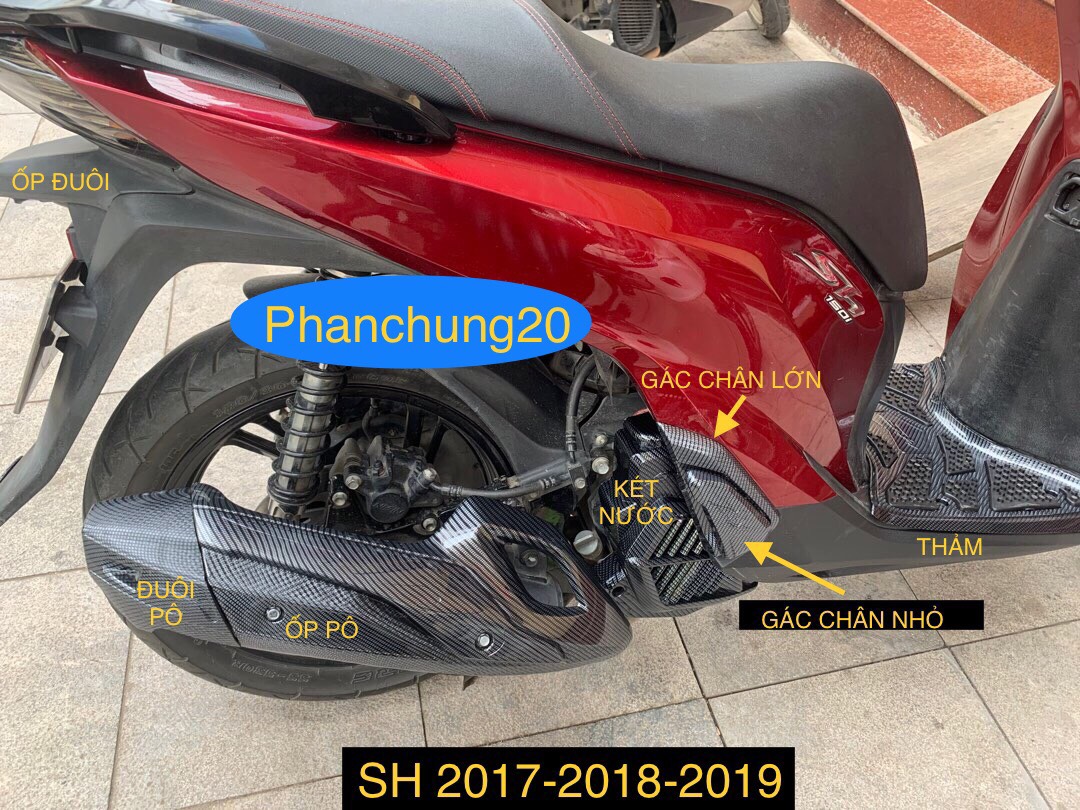 COMBO BỘ ỐP PHỤ KIỆN TRANG TRÍ DÙNG CHO XE SH 2017 2018 2019 CACBON ( 4 MÓN : CHE PÔ, ĐUÔI PÔ,BẦU E,KÉT NƯỚC)