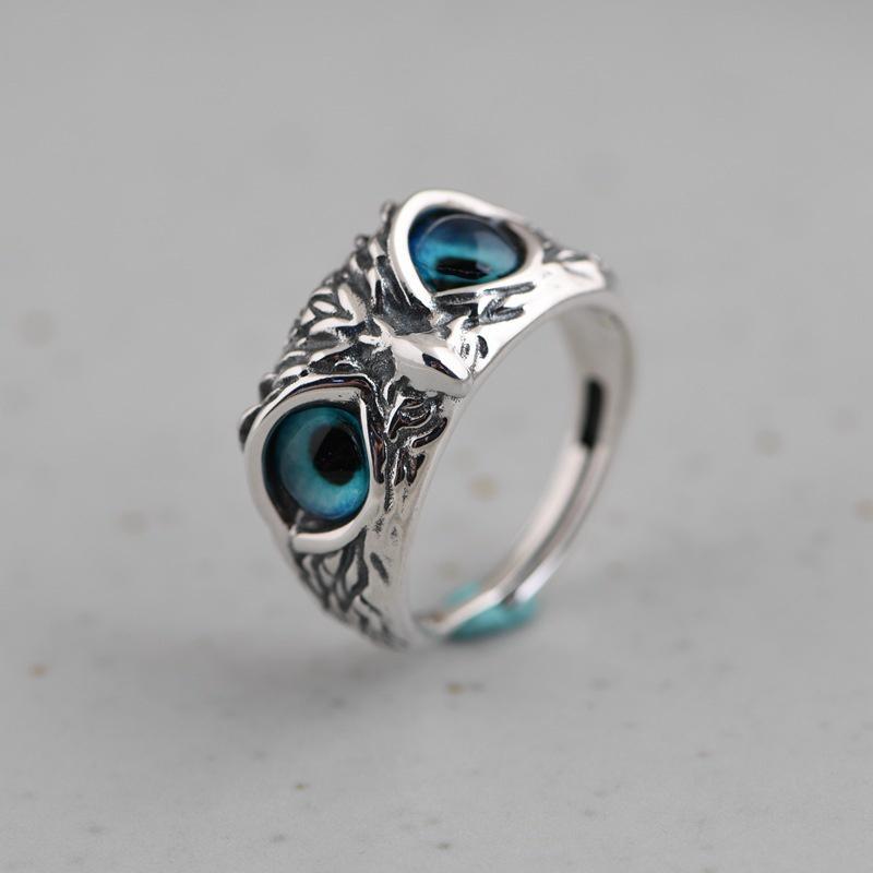 Nhẫn Nam Titan Không Gỉ Eagle Ring Mắt Cú Mèo Camcamvintage Freesize Màu Bạc Thời Trang - Eagle Ring Nam Nữ Đẹp