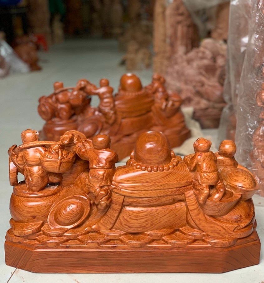 Tượng phật di lặc ngũ phúc gỗ hương đá kt 30×15×16cm