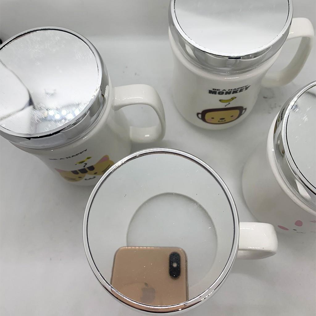 Cốc sứ giữ nhiệt có nắp gương soi -BA1