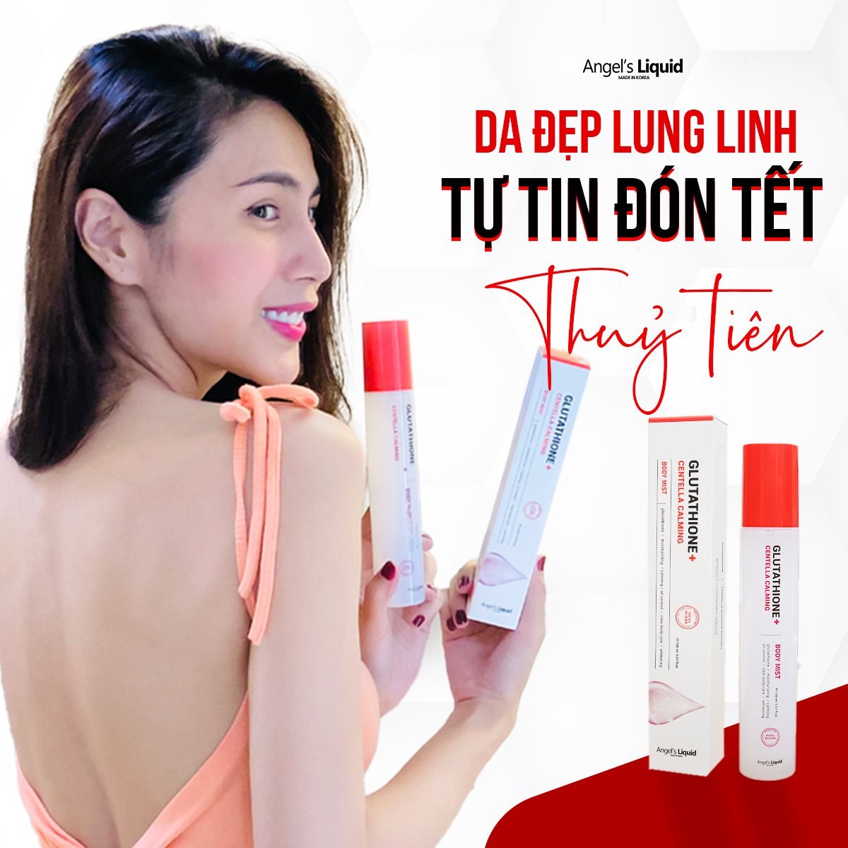 Xịt Giảm Mụn & Xoá Thâm Lưng Angel’s Liquid Glutathione + Centella Calming Body Mist 150ml + Tặng Kèm 1 Băng Đô Tai Mèo