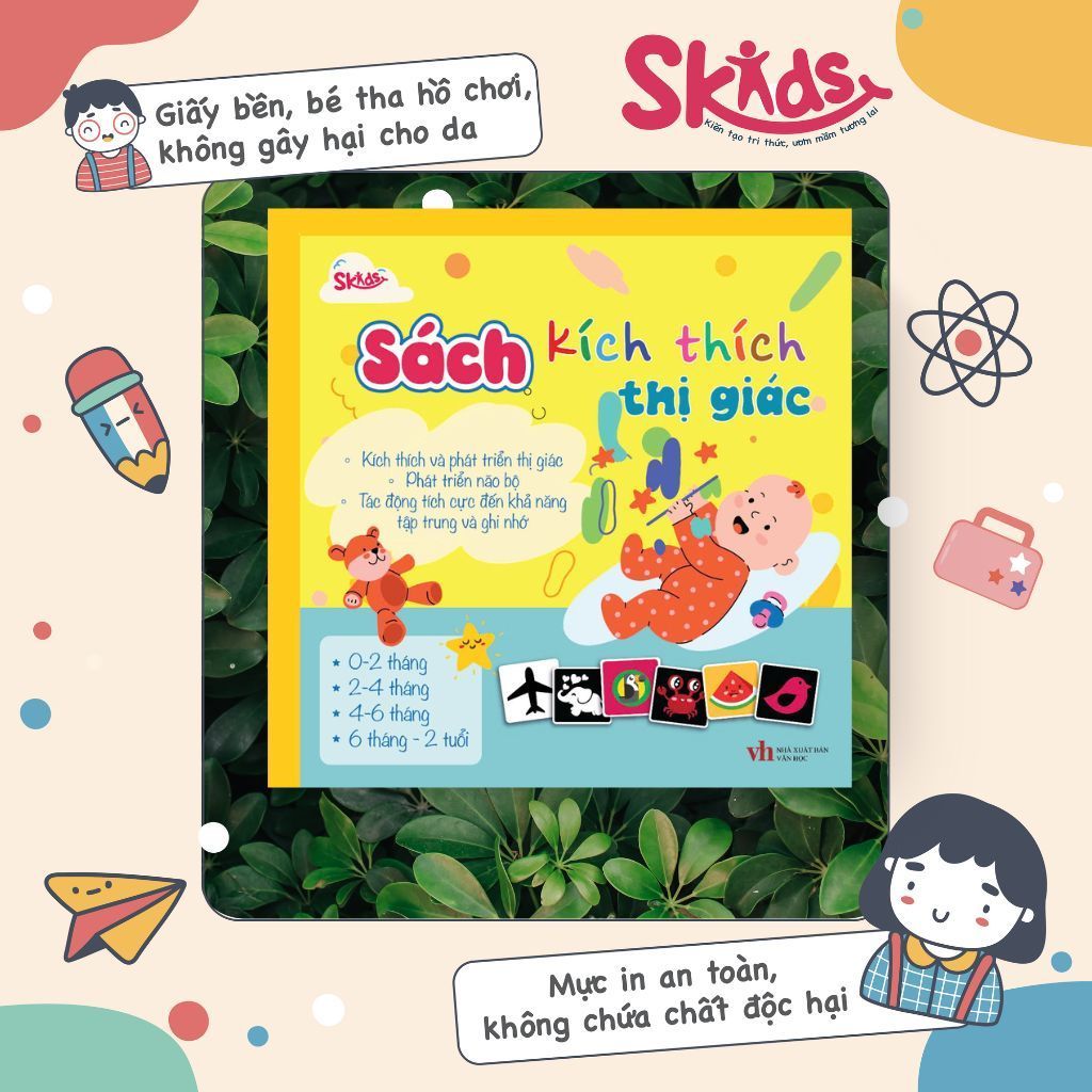 Sách - Bộ 36 HÌNH KÍCH THÍCH THỊ GIÁC Cho Bé Từ 0-2 Tuổi 18cm x 18cm Bìa Cứng - SKIDS
