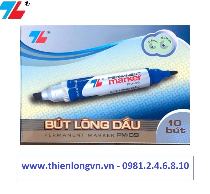 Hộp 10 cây bút lông dầu Thiên Long; PM-09 mực xanh