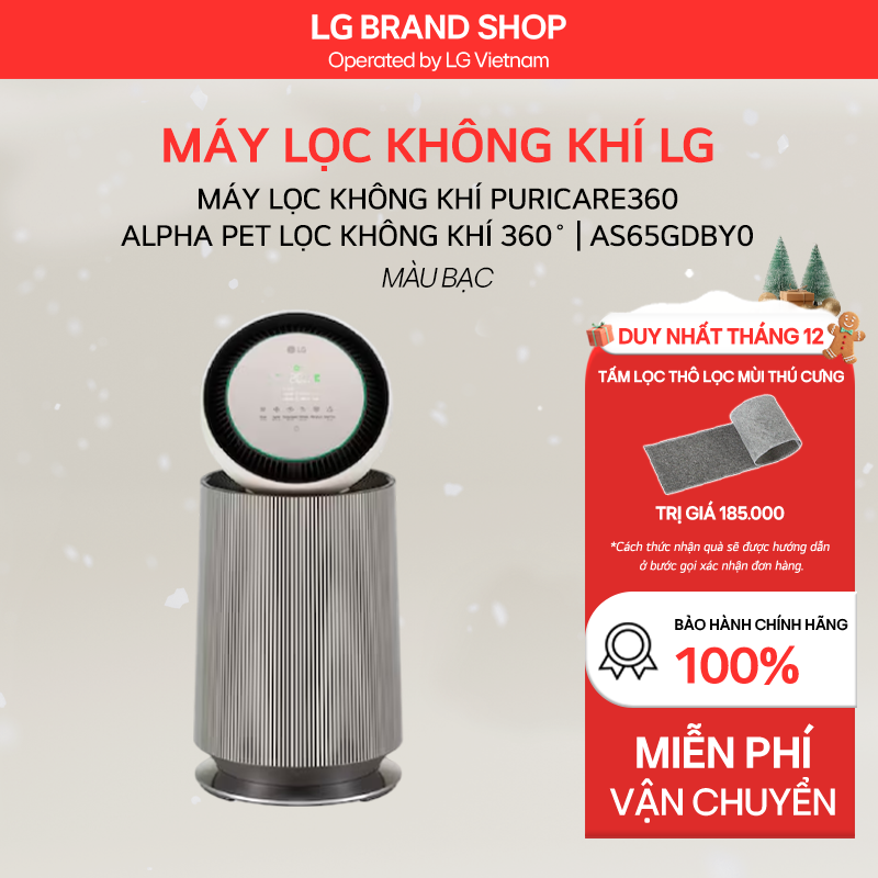 [Chỉ giao Miền Bắc/Nam] Máy lọc không khí LG PuriCare360 Alpha PET 1 tầng Lọc không khí 360˚- AS65GDBY0.ABAE - Hàng Chính Hãng
