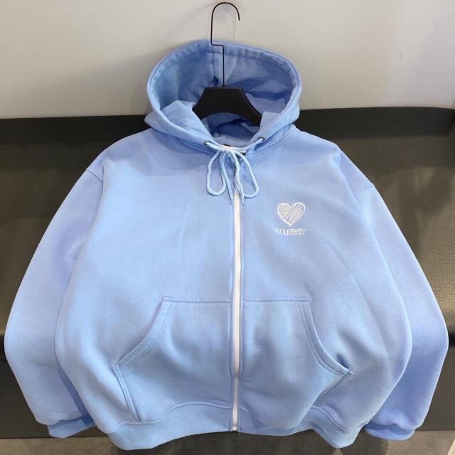 Áo Khoác Hoodie Nữ Thêu Tim Ngực Form Rộng Chất Liệu Thun Nỉ Ngoại