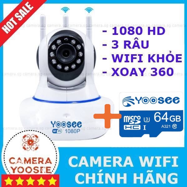 Camera Wifi Trong Nhà Yoosee 3Mpx Full HD, 3 Râu 11 Đèn Hồng Ngoại, Xoay 360 độ , Đàm Thoại 2 Chiều, Cảm Biến Báo Động – Hàng nhập khẩu