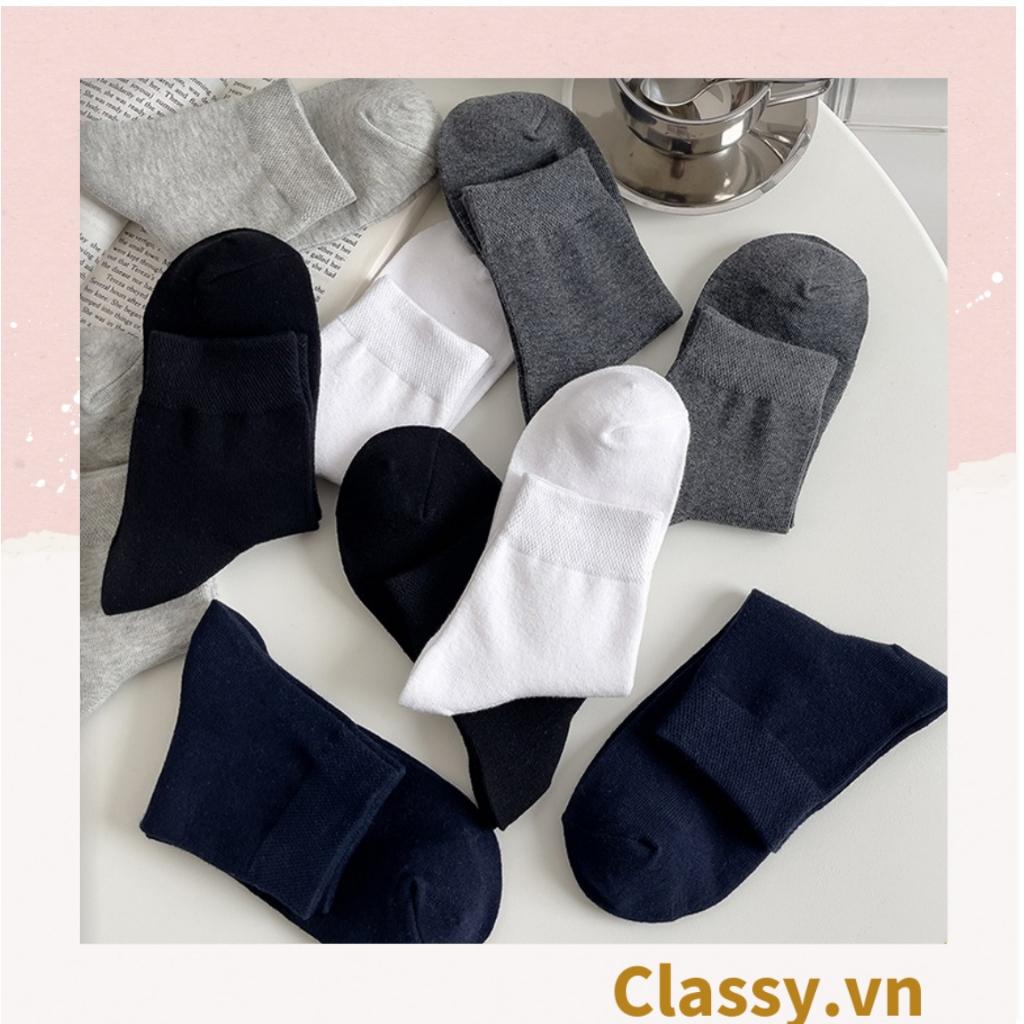 Tất cổ cao Classy,  vớ cổ cao chất liệu dệt kim, vải trơn 4 mùa màu basic G1405