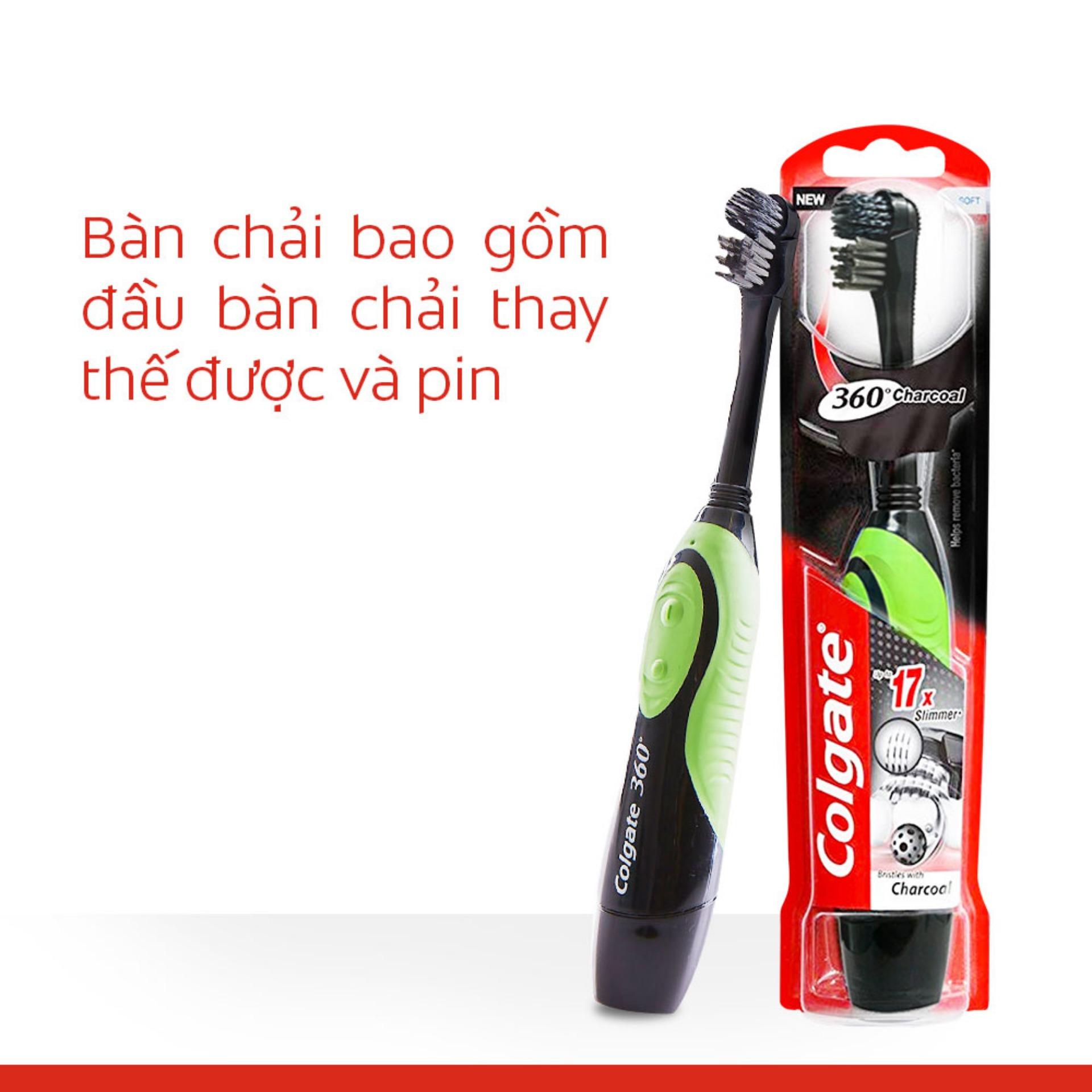 Bàn chải điện dùng pin Colgate 360 độ than hoạt tính kháng vi khuẩn Charcoal (Xanh lá)