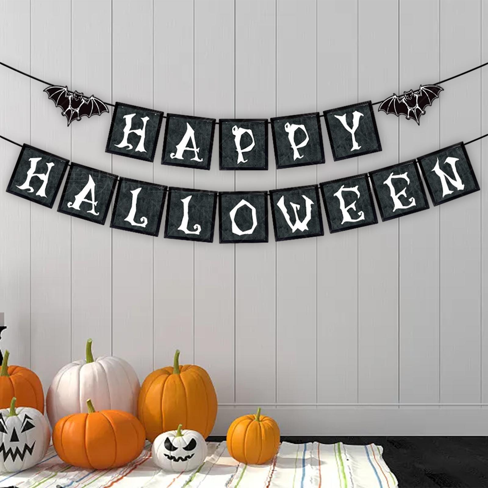 Halloween Banner Halloween Decoration Fireplace Wall Halloween Pull Flag Halloween Garland Supplies for Yard Garden Horror Movie Theme Party