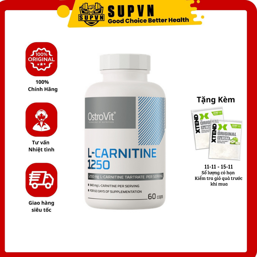 Ostrovit Carnitine 1250mg 60 viên - Hỗ trợ đốt chất béo, giảm mỡ an toàn