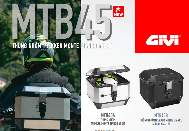 Thùng givi MTB45B Monte bianco - Thùng nhôm 45 lit của givi, bảo hành chính hãng 2 năm