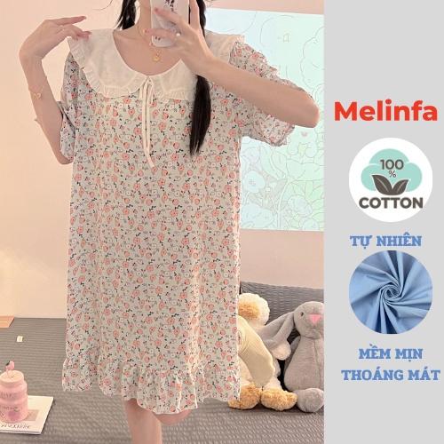 Váy đầm ngủ mặc nhà, áo ngủ ngắn tay vải Cotton tự nhiên mềm mại thoáng mát măc mùa hè mã VAV0450