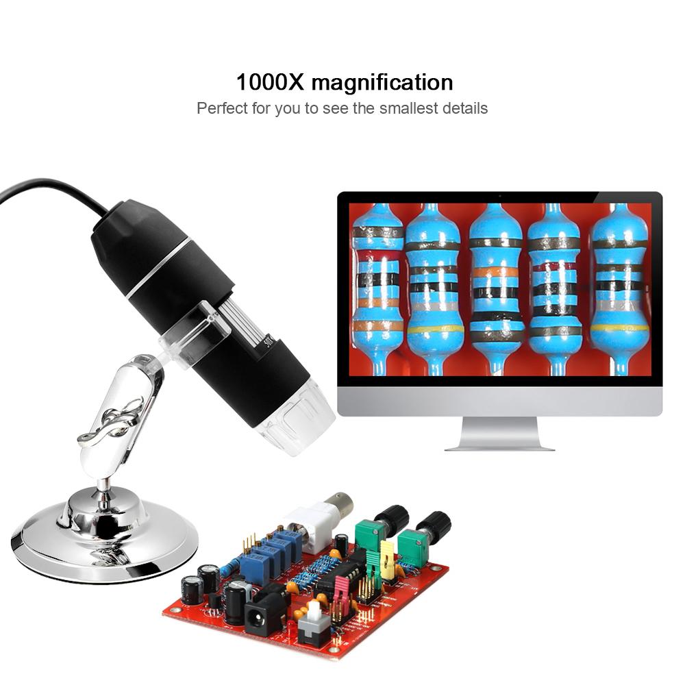 Kính lúp kính hiển vi zoom kỹ thuật số USB với chức năng OTG 8-LED Độ phóng đại 1600X có chân đế