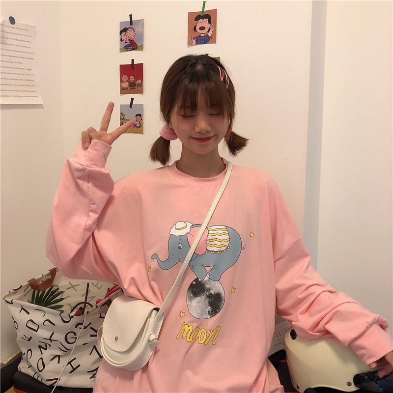 Áo thun tay dài CÓ BO TAY form rộng CON VOI chữ MOON ulzzang thu đông UNISEX