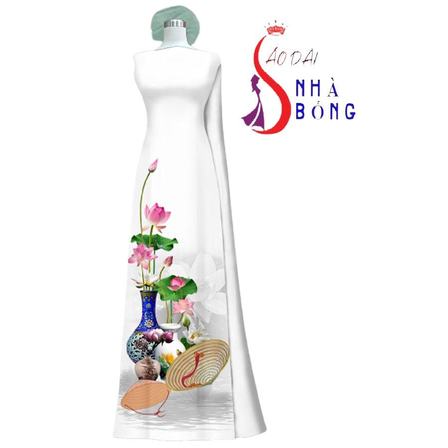 Vải may áo dài in hoa Sen cao cấp - V18