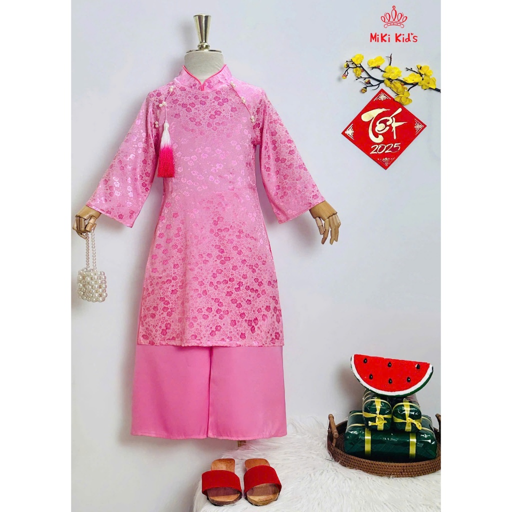 [HỎA TỐC] Set áo dài gấm quần suông cho bé gái diện lễ tết năm mới từ 10-45kg hàng thiết kế