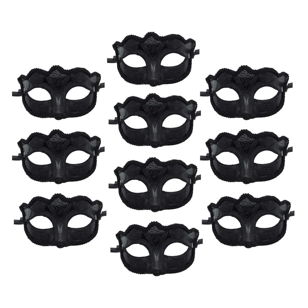10 Pieces Women Mens Masquerade Ball Mask Venetian Party Eye Mask Black