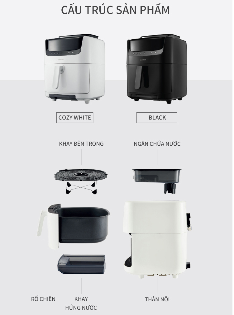 Nồi Chiên Không Dầu Kết Hợp Chức Năng Hấp Lock&Lock EJF881  - Hàng Chính Hãng