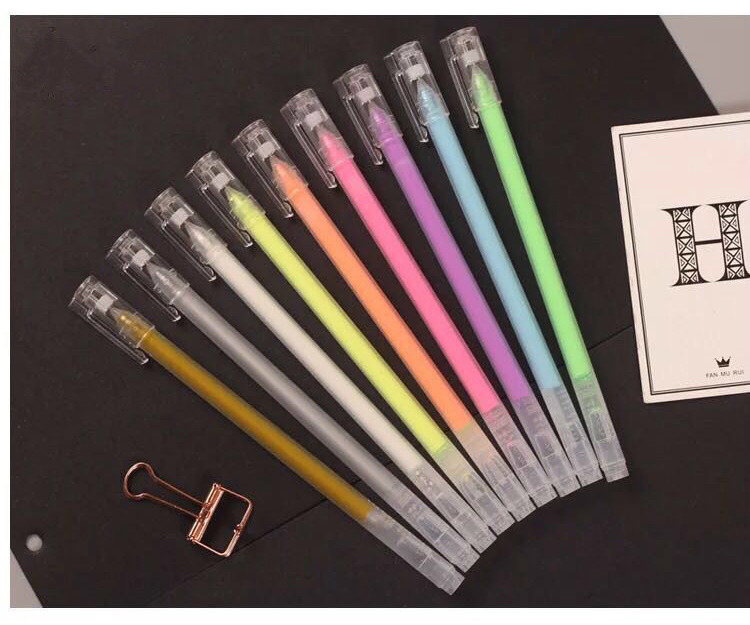 Bộ 9 bút gel màu, bút dạ quang, bút ghi nhớ sắc màu cho học sinh, sinh viên, giáo viên