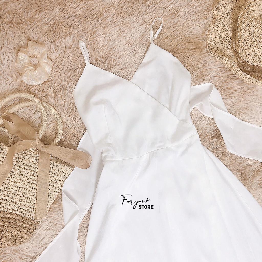 Váy 2 dây FORYOU đầm maxi xẻ ngực nơ lưng dáng xòe đi chơi đi biển - Lucia Dress