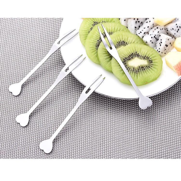 Nĩa xiên hoa quả, đồ ăn bằng inox loại 2 mũi