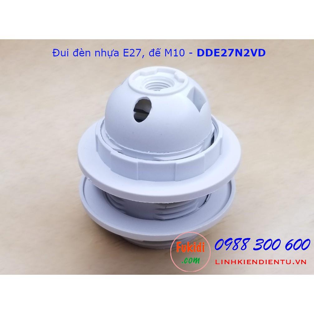 Đui đèn nhựa E27 có vòng kẹp chóa đèn, đế gắn phi 10mm màu trắng và đen - DDE27N2VT, DDE27N2VD