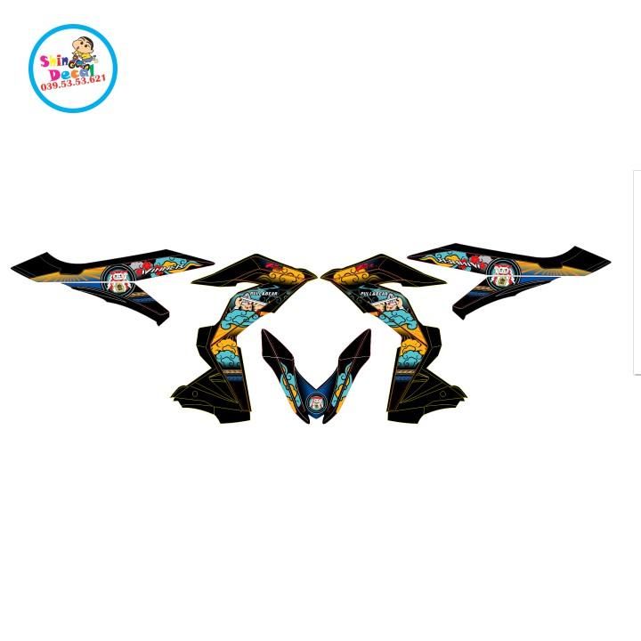 Tem xe winner mèo thần tài dán xe đen