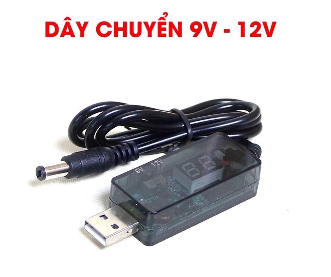 Dây cáp chuyển đổi nguồn USB 5V sang 9V 12V loại tốt có điều chỉnh điện áp có màn hình LED và công tắc chuyển đổi